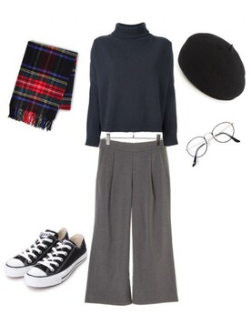 「CONVERSE（コンバース）のconverse（コンバース） ALL STAR OX（オールスターOX）（スニーカー）」を使った、にむさん（レディース・150cm）の秋コーディネート