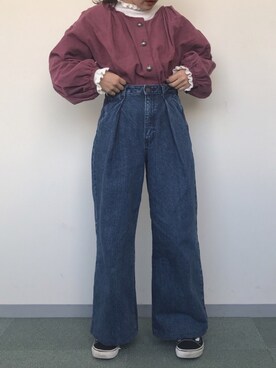 「フリルネック」｜「アイテム（ブルゾン）」を使った、reinaさん（レディース・153cm）の冬コーディネート
