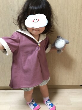 「Handmade（ハンドメイド）のアイテム（チュニック）」を使った、パピカナさん（キッズ・80cm）の春コーディネート