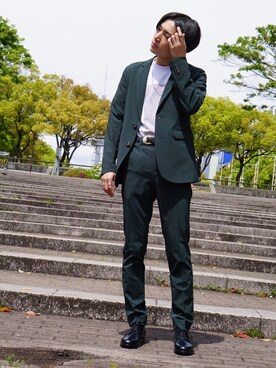 「STUDIOUS（ステュディオス）のアイテム（スラックス）」を使った、あきひろさん（メンズ・167cm）の春コーディネート