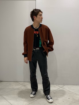 「CULLNI（クルニ）のアイテム（ライダースジャケット）」を使った、あきひろさん（メンズ・167cm）の秋コーディネート