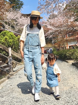 「フリルネック」｜「アイテム（サロペット/オーバーオール）」を使った、KIYOKOHさん（レディース・163cm）の春コーディネート