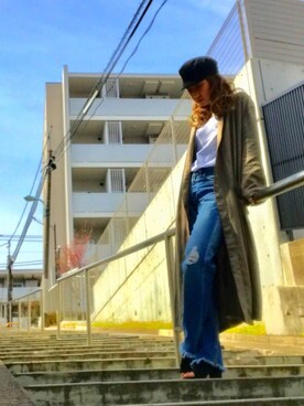 「AZUL by moussy（アズールバイマウジー）のｵｰｶﾞﾆｯｸｺｯﾄﾝVﾈｯｸ半袖PO（Tシャツ/カットソー）」を使った、なおみんさん（レディース・162cm）の夏コーディネート