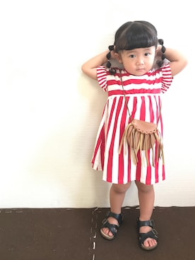 「Moujonjon（ムージョンジョン）のアイテム（ワンピース）」を使った、i_0324さん（キッズ・90cm）の夏コーディネート