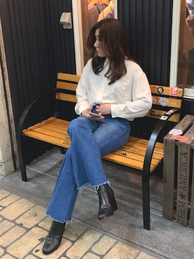 「OZOC（オゾック）のアイテム（デニムパンツ）」を使った、みっこさん（レディース・163cm）の春コーディネート