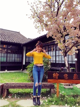 「Levi's（リーバイス）のアイテム（デニムパンツ、ブルー系）」を使った、Katherineさん（レディース・165cm）の冬コーディネート