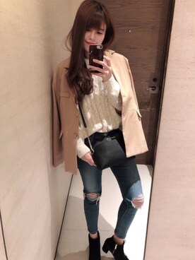 「MIXXO（ミッソ）のアイテム（チェスターコート）」を使った、Katherineさん（レディース・165cm）の冬コーディネート