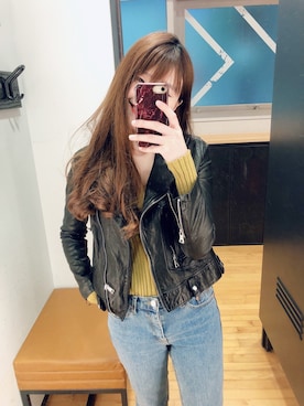 「ZARA（ザラ）のアイテム（ライダースジャケット、ブラック系）」を使った、Katherineさん（レディース・165cm）の春コーディネート