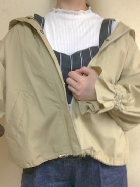 「WEGO（ウィゴー）のWEGO/メロウハイネックTシャツ（Tシャツ/カットソー、ホワイト系）」を使った、RINAさん（レディース・153cm）の春コーディネート