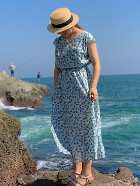 「BEAMS HEART（ビームスハート）のアイテム（帽子、ベージュ系）」を使った、RINAさん（レディース・153cm）の春コーディネート