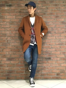 「JOURNAL STANDARD（ジャーナルスタンダード）のアイテム（チェスターコート）」を使った、Rikuさん（メンズ・181cm）の秋コーディネート