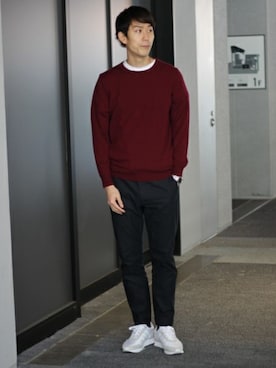 「クルーネックニット」｜Rikuさん（メンズ・181cm）の冬コーディネート