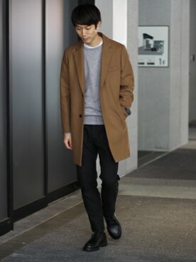 「クルーネックニット」｜Rikuさん（メンズ・181cm）の冬コーディネート