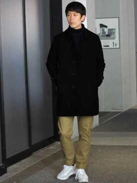 「メルトン」｜「アイテム（ステンカラーコート）」を使った、Rikuさん（メンズ・181cm）の冬コーディネート