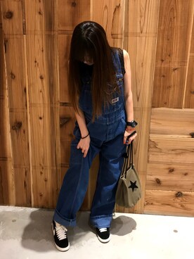 「BIG MAC（ビッグマック）のアイテム（オールインワン・サロペット）」を使った、rinさん（レディース・154cm）の夏コーディネート