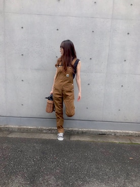 「Carhartt WIP（カーハートダブリューアイピー）のアイテム（サロペット/オーバーオール）」を使った、rinさん（レディース・155cm）の夏コーディネート