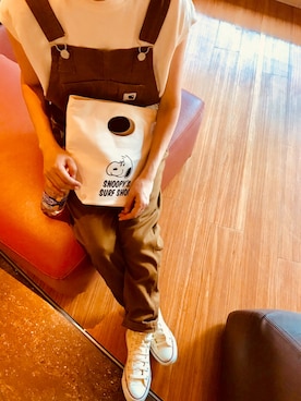 「Carhartt WIP（カーハートダブリューアイピー）のアイテム（サロペット/オーバーオール）」を使った、rinさん（レディース・154cm）の夏コーディネート