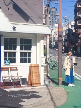 「DISCOAT（ディスコート）のアイテム（ダッフルコート）」を使った、アカネさん（レディース・153cm）の春コーディネート