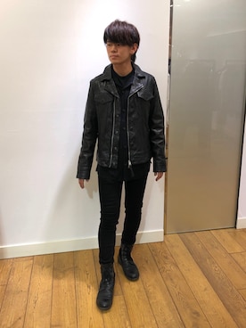 「バイカージャケット」｜Yuto  ALLSAINTSさん（メンズ・171cm）の冬コーディネート