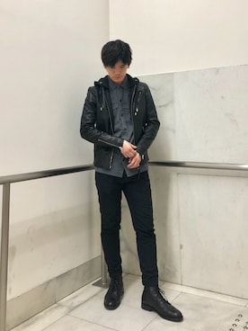 「春めきシューズ」｜「アイテム（ライダースジャケット）」を使った、Yuto  ALLSAINTSさん（メンズ・171cm）の春コーディネート