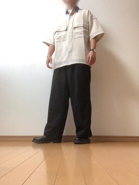 Yoshiakiさんの「ブライトポプリンリラックスレギュラーカラーオーバーCPOシャツ 1/2 sleeve(EMMA CLOTHES)」を使ったコーディネート