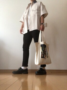 Yoshiakiさんの「ブライトポプリンリラックスレギュラーカラーオーバーCPOシャツ 1/2 sleeve(EMMA CLOTHES)」を使ったコーディネート