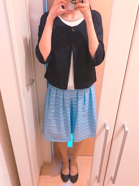 「水色」｜「アイテム（ノーカラージャケット）」を使った、chiho*さん（レディース・167cm）の夏コーディネート