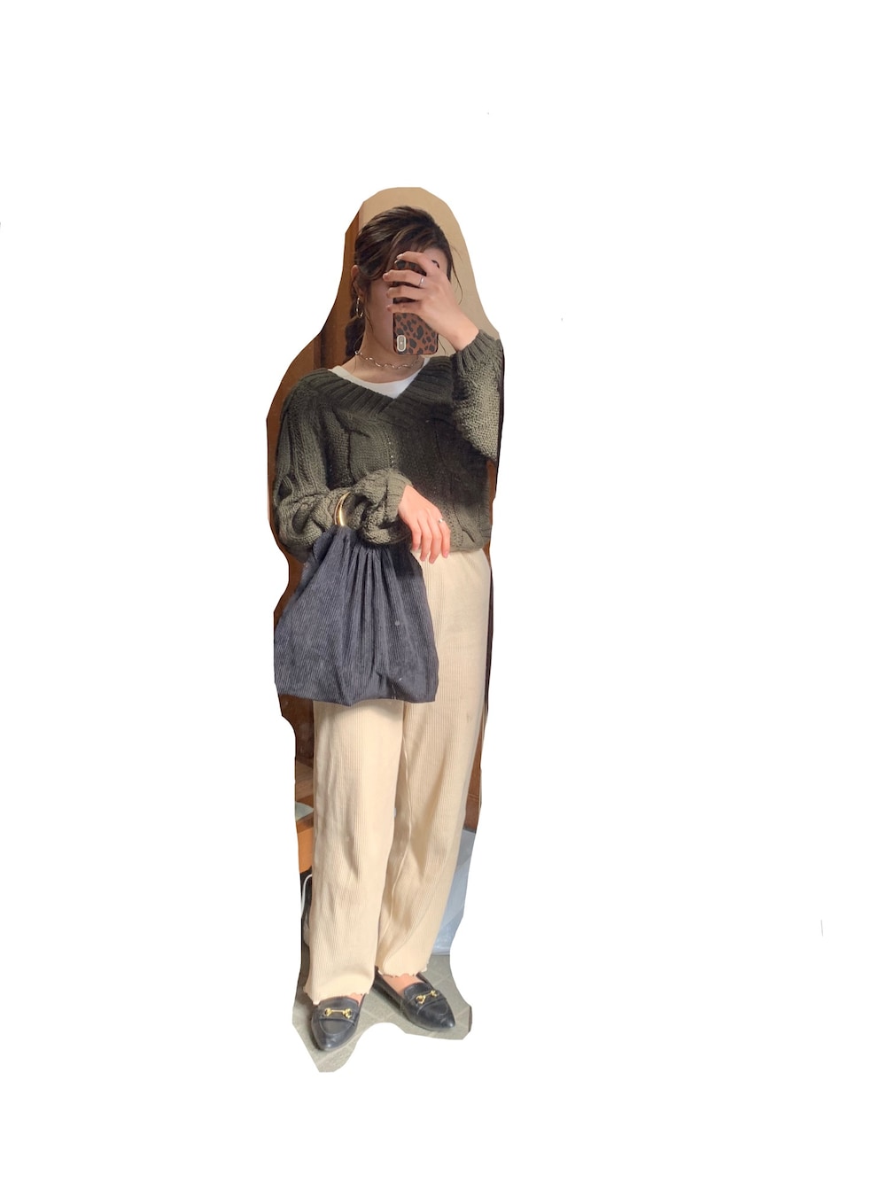 「シンプル、ニットパンツ、リブパンツ、低身長、低身長コーデ、オトナカジュアル、Kastane、UNIQLO、GU、ゆるコーデ」｜「salut!のアイテム（ハンドバッグ、ブラック系）」を使った、リノさん（レディース・153cm）の冬コーディネートの1枚目の写真