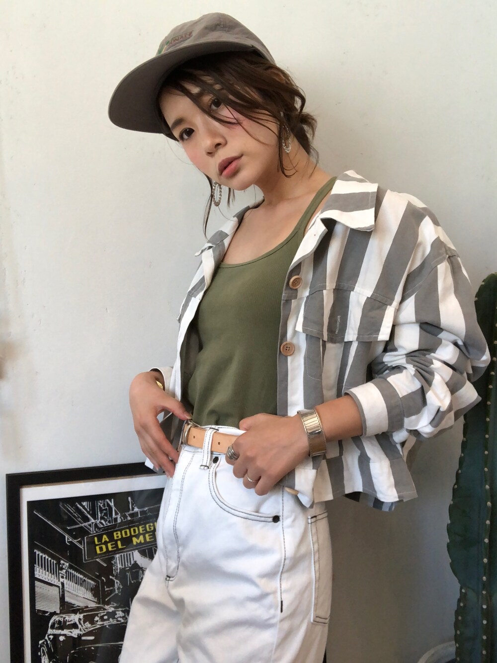 「秋のコーデ、ビッグシルエット、低身長、Gジャン、ボーダー」｜「GUのアイテム（デニムパンツ、ホワイト系）」を使った、Agnessさん（レディース・154cm）の秋コーディネートの1枚目の写真