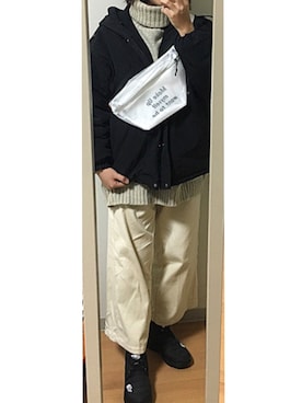 「DHOLIC（ディーホリック）のアイテム（ダウンジャケット/コート、ブラック系）」を使った、inaさん（レディース・159cm）の冬コーディネート