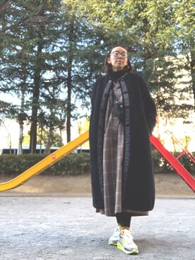 「ワンピース×スニーカー」｜「アイテム（その他アウター）」を使った、yayowillさん（レディース・159cm）の冬コーディネート