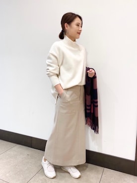 「Joshua Ellis（ジョシュアエリス）の一部別注＜Joshua Ellis（ジョシュア エリス）＞BLACKWATCH ストール†◆（ストール/ショール）」を使った、AYAさん（レディース・156cm）の秋コーディネート