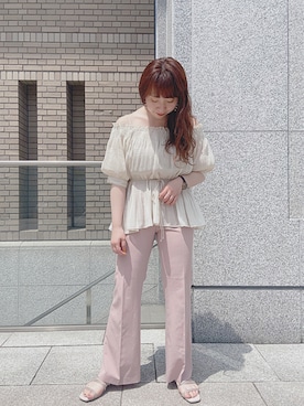 「one after another NICE CLAUP（ワンアフターアナザーナイスクラップ）のマジョリカプリーツ2Wayブラウス（シャツ/ブラウス、ホワイト系）」を使った、小川こゆきさん（レディース・152cm）の夏コーディネート