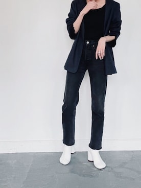 「カッコイイ女子」｜「アイテム（ノーカラージャケット）」を使った、yukaさん（レディース・157cm）の春コーディネート