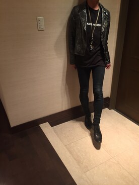 「アイテム（ライダースジャケット、シルバー系）」を使った、shiroさん（メンズ・171cm）の春コーディネート