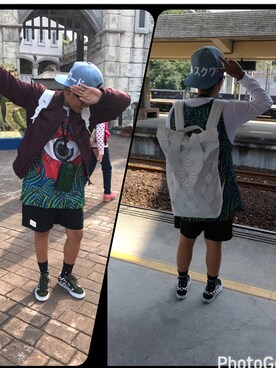 「SQUAD（スクアッド）のアイテム（帽子）」を使った、安藤祐維さん（レディース・157cm）の春コーディネート