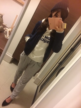 「ペタンコ靴」｜「アイテム（ブルゾン）」を使った、hitomiiinさん（レディース・155cm）の冬コーディネート