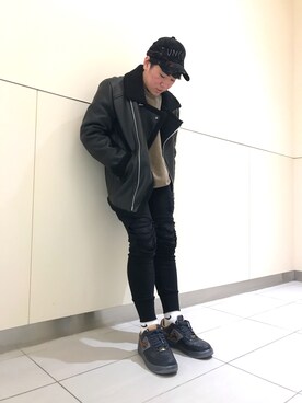 「DANKE SCHON（ダンケシェーン）のアイテム（ライダースジャケット）」を使った、柏木　翔真さん（メンズ・165cm）の冬コーディネート