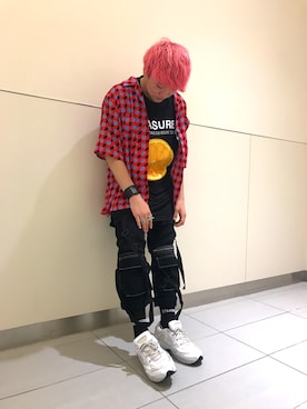 「PLEASURES（プレジャー）のアイテム」を使った、柏木　翔真さん（メンズ・165cm）の夏コーディネート