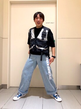 「WHITELAND（ホワイトランド）のWHITELAND/ホワイトランド/ビッグロゴオーバーサイズTシャツ（Tシャツ/カットソー）」を使った、柏木　翔真さん（メンズ・165cm）の夏コーディネート