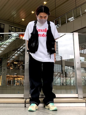 「KaneZ（ケインズ）のアイテム（Tシャツ/カットソー）」を使った、柏木　翔真さん（メンズ・165cm）の夏コーディネート