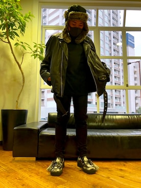 「Yohji Yamamoto（ヨウジヤマモト）のアイテム（帽子）」を使った、柏木　翔真さん（メンズ・165cm）の秋コーディネート