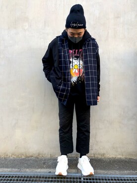 「Yohji Yamamoto（ヨウジヤマモト）のアイテム（帽子）」を使った、柏木　翔真さん（メンズ・165cm）の秋コーディネート