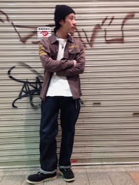 「レーヨンシャツ」｜「アイテム（ニットキャップ/ビーニー）」を使った、kenshinさん（メンズ・162cm）の冬コーディネート