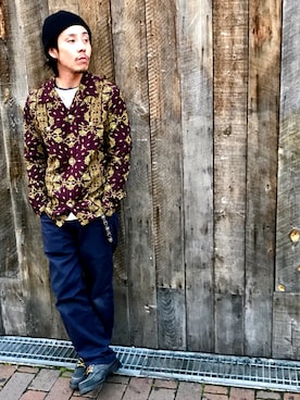「レーヨンシャツ」｜「アイテム（ニットキャップ/ビーニー）」を使った、kenshinさん（メンズ・162cm）の冬コーディネート