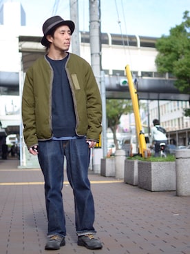 「schott（ショット）のアイテム（ノーカラージャケット）」を使った、kenshinさん（メンズ・162cm）の秋コーディネート