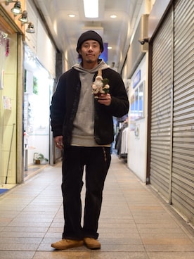 「schott（ショット）のアイテム（ノーカラージャケット）」を使った、kenshinさん（メンズ・162cm）の冬コーディネート