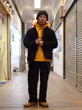 「schott（ショット）のアイテム（ノーカラージャケット）」を使った、kenshinさん（メンズ・162cm）の冬コーディネート