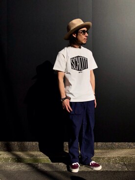「schott（ショット）のSchott/ショット/ARMY FATIGUE PANTS/アーミー ファティーグ パンツ（その他パンツ）」を使った、kenshinさん（メンズ・162cm）の夏コーディネート