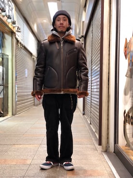 「ムートン」｜「アイテム（ライダースジャケット）」を使った、kenshinさん（メンズ・162cm）の秋コーディネート